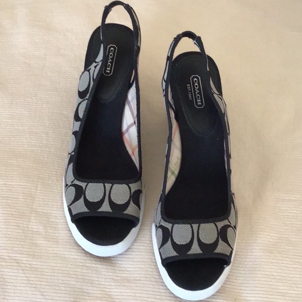 Coach Signature Navy Blue Slingback Wedge Shoe